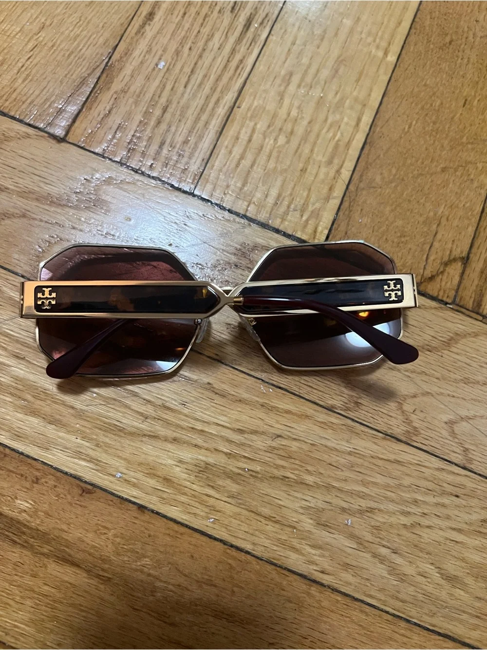 Tory Burch Octagonal Lens Sunglasses with Gold Accents